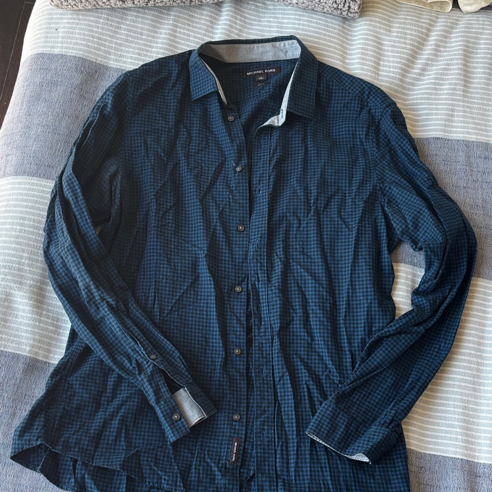 Michael Kors Men's Dark Blue Micro-Check Shirt